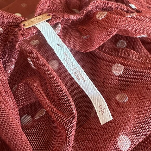 Free People Rust Orange Polka Dot Babydoll Top Sheer Chiffon Size Small Women's - Picture 11 of 11